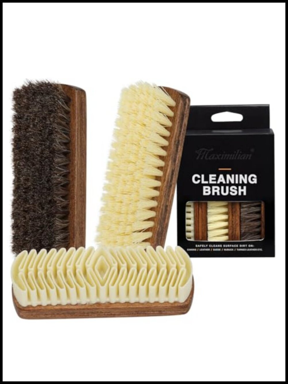 3Pc Shoe Shine Brush Kit Suede Nubuck Leather Cleaner Solid Wood